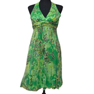 Sue Wong Vintage 100% Silk Emerald Green Halter Dress Size 6